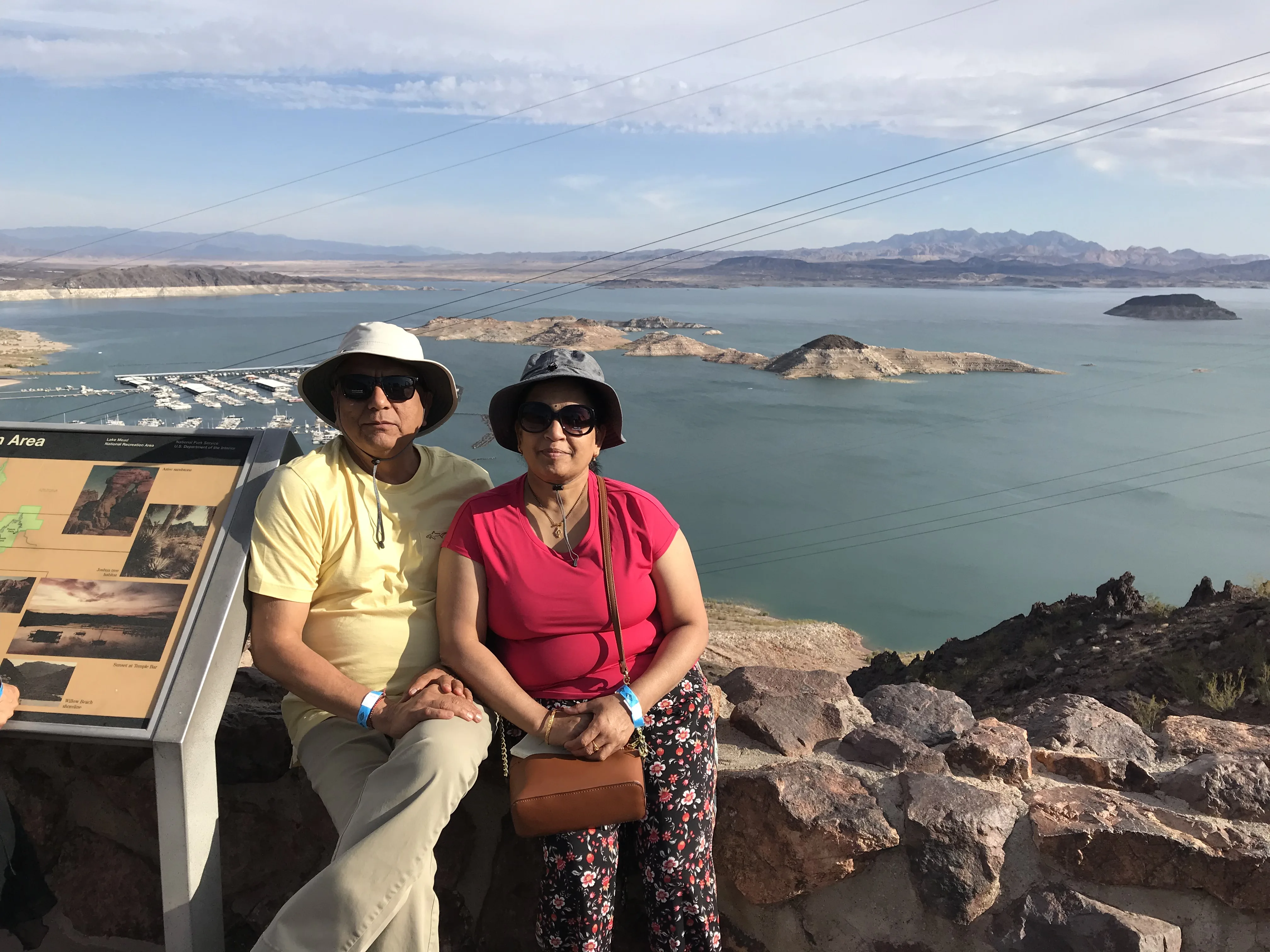 Indian travellers at Lake Mead viewpoint on USA West Coast tour